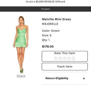 Melville mini dress- green- size small. Purchased for $163. Worn for one hour.